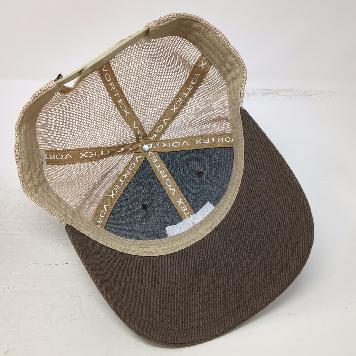 Vortex Trucker Hat Brown One Size Mesh Back Snapback Leather Logo Patch Cap
