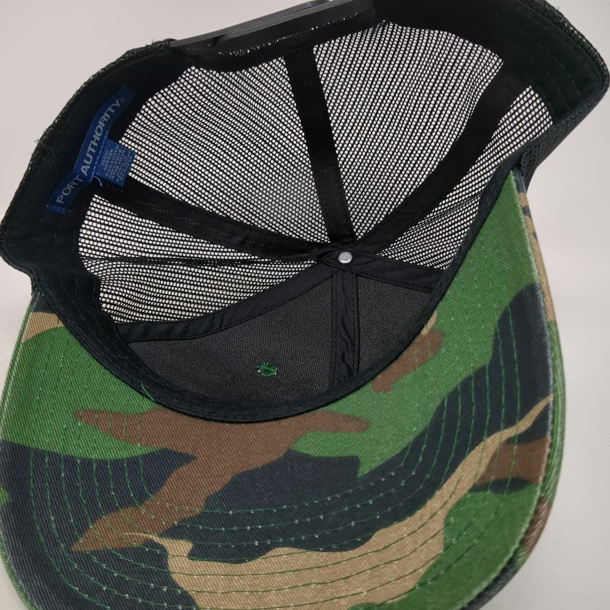 Port Authority Trucker Hat Green Black One Size Camo Leather Patch Gas Company