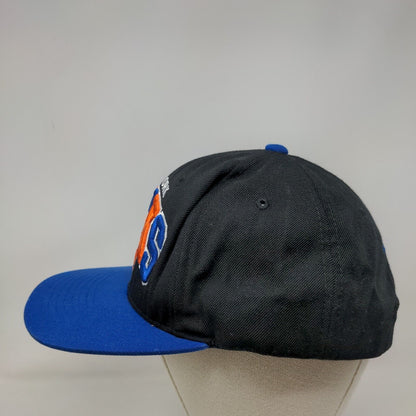 New York Knicks Snapback Hat Black Blue Embroidered Logo NBA Mitchell & Ness