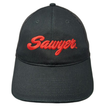 Sawyer Baseball Cap Black One Size Mesh Strapback Red Embroidered Logo Hat
