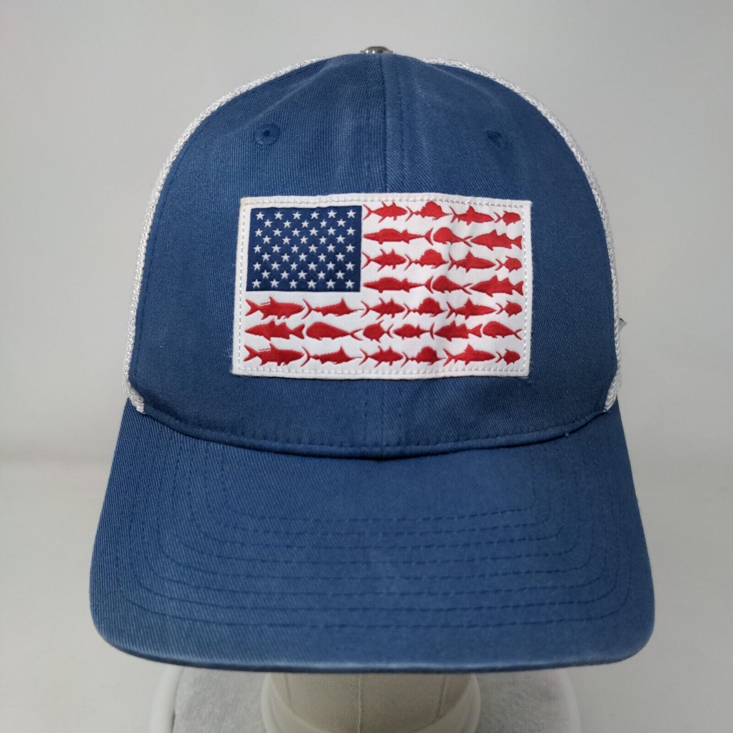 Columbia PFG American Flag Fish Fitted Mesh Back Trucker Hat Blue One Size