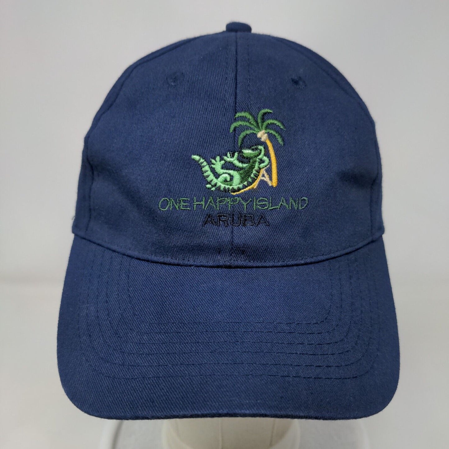 One Happy Island Aruba Strapback Hat Blue One Size Adjustable Embroidered Cotton