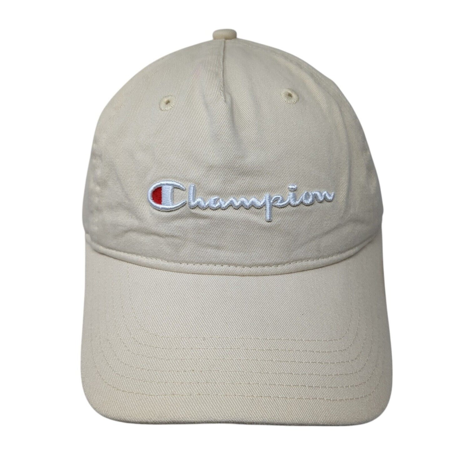 Champion Slideback Hat Tan OSFA Adjustable Embroidered Vented Holes 6 Panel