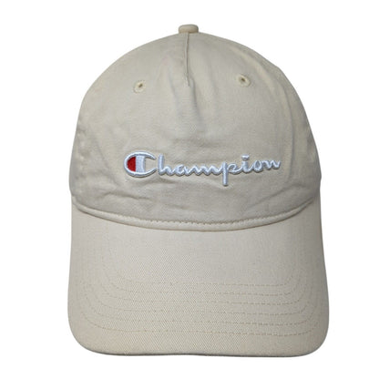 Champion Slideback Hat Tan OSFA Adjustable Embroidered Vented Holes 6 Panel