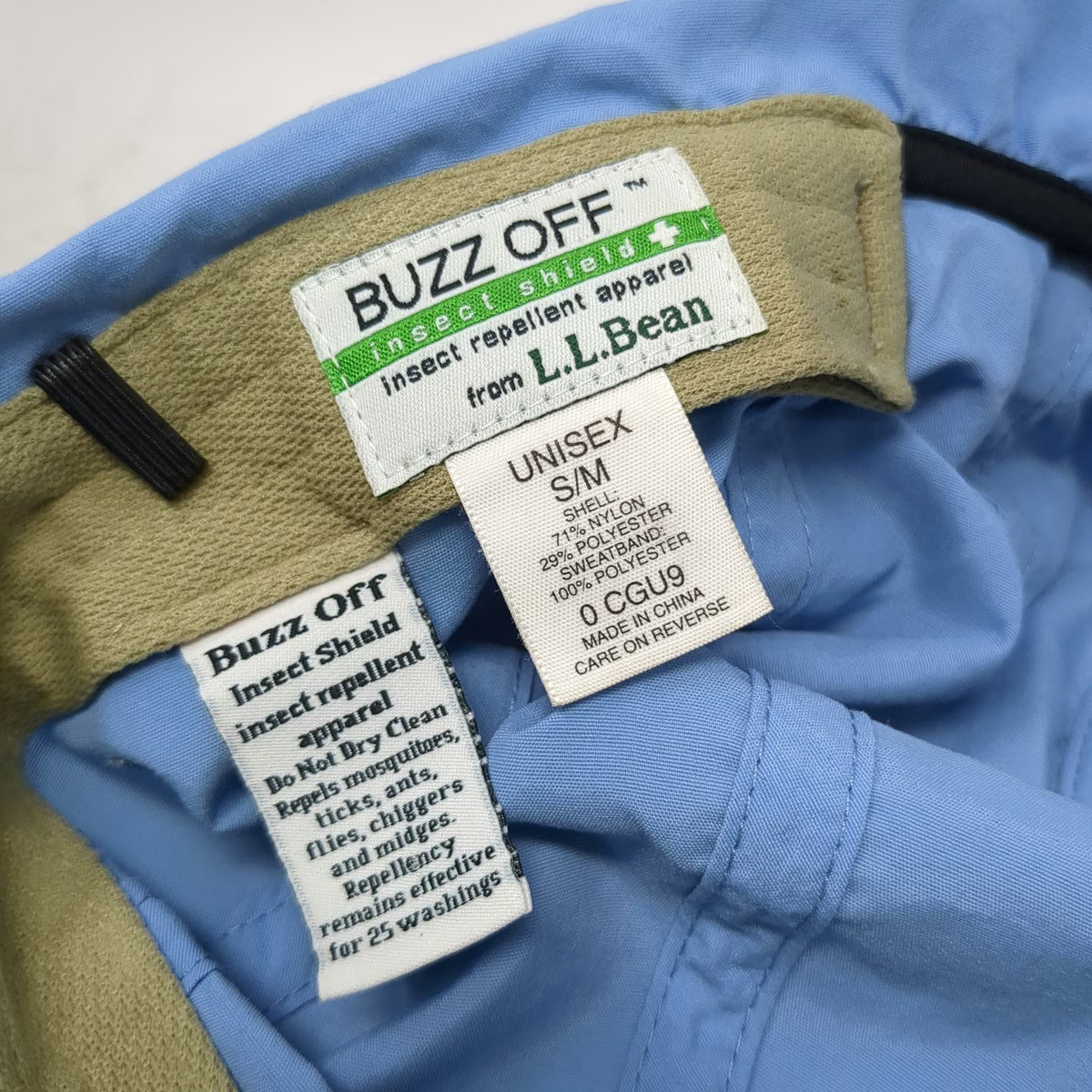 L.L.Bean 5 Panel Blue Hat M Neck Flap Sun Cape Buzz Off Insect Shield Adjustable