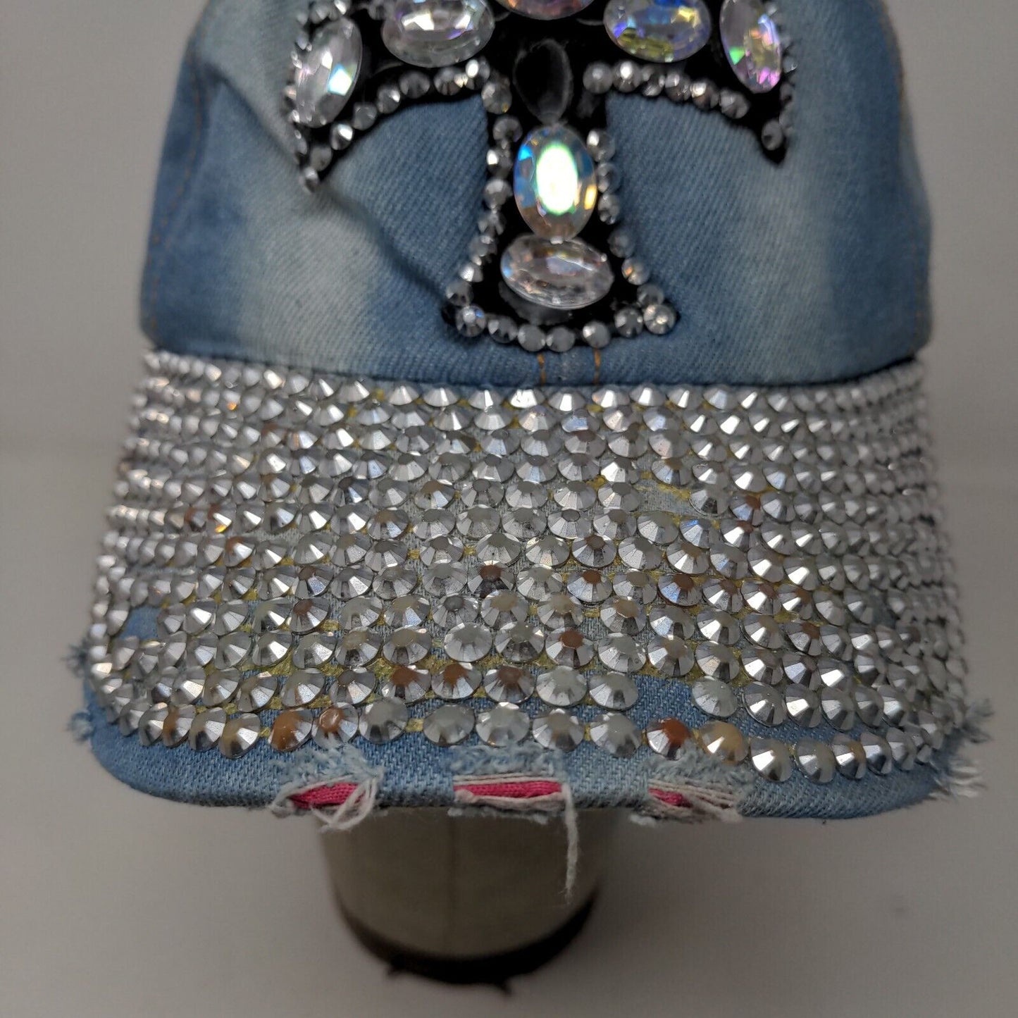 Unbranded Women's Slideback Hat Blue Western Rhinestones Cross Accents