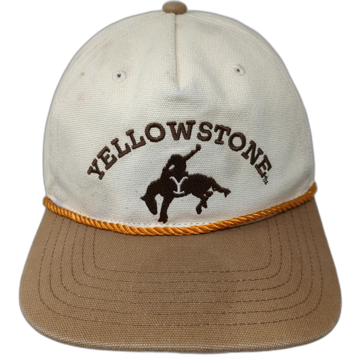 Yellowstone 5 Panel Hat Beige Brown One Size Snapback Braided Rope Cowboy Logo