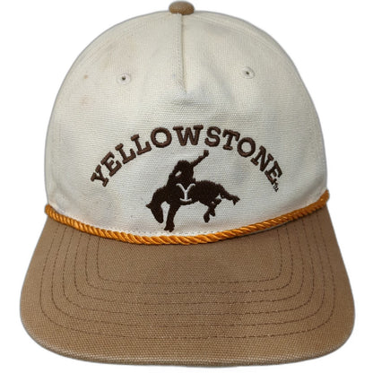 Yellowstone 5 Panel Hat Beige Brown One Size Snapback Braided Rope Cowboy Logo