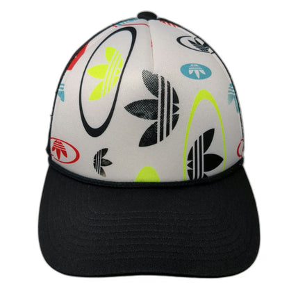 Adidas Trucker Hat White Black One Size Mesh All Over Trefoil Logo Snapback