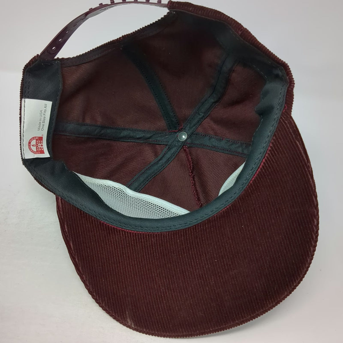 University Square Snapback Hat Red One Size 5 Panel Corduroy Made in USA Blank