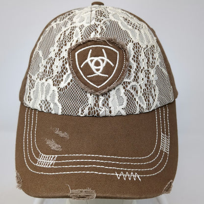 Ariat Baseball Cap Brown One Size Lace Floral Logo Strapback Contrast Stitch Hat