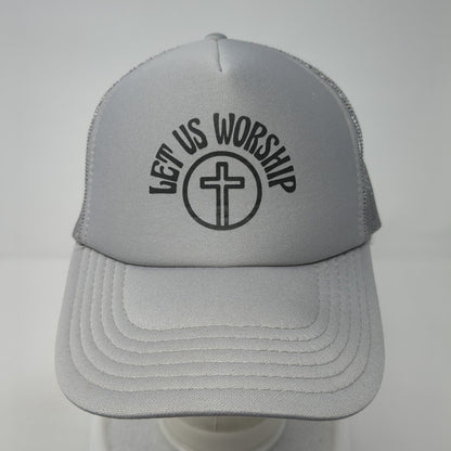 Let Us Worship Snapback Trucker Hat Gray OS Adjustable Mesh Back 6 Panel Otto