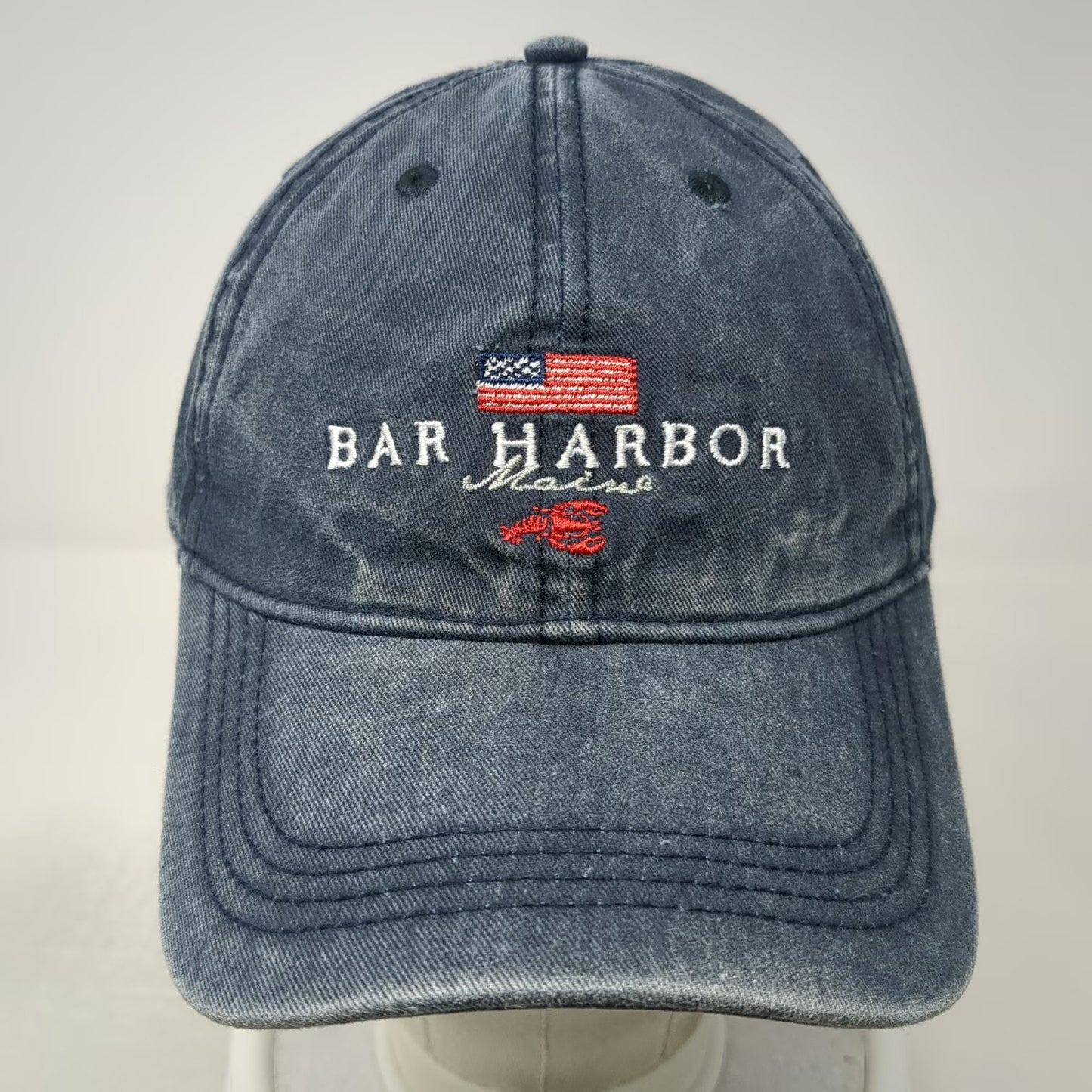 Mountain Baseball Cap Blue One Size Bar Harbor Maine Lobster American Flag Hat