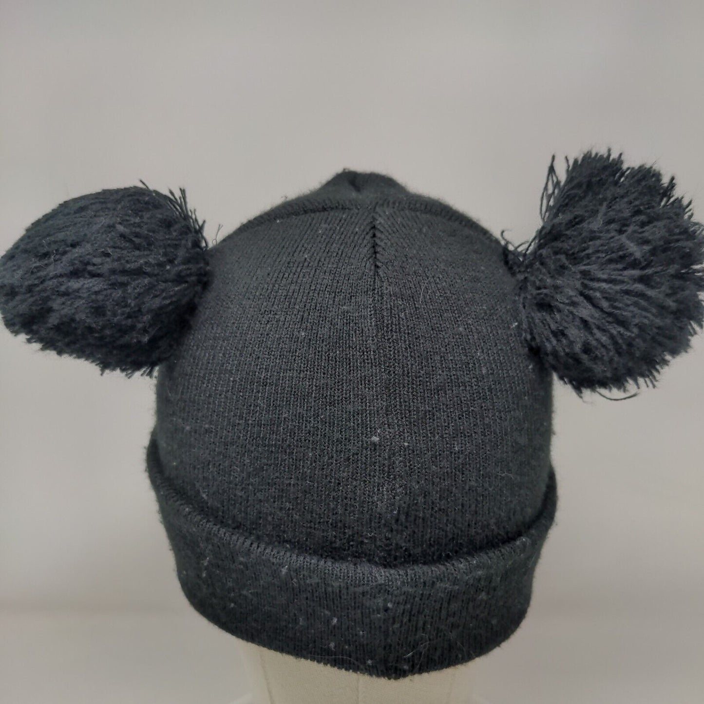 Mickey Mouse Knit Pom Pom Beanie Hat Black Toddler Embroidered