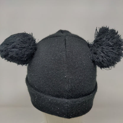 Mickey Mouse Knit Pom Pom Beanie Hat Black Toddler Embroidered