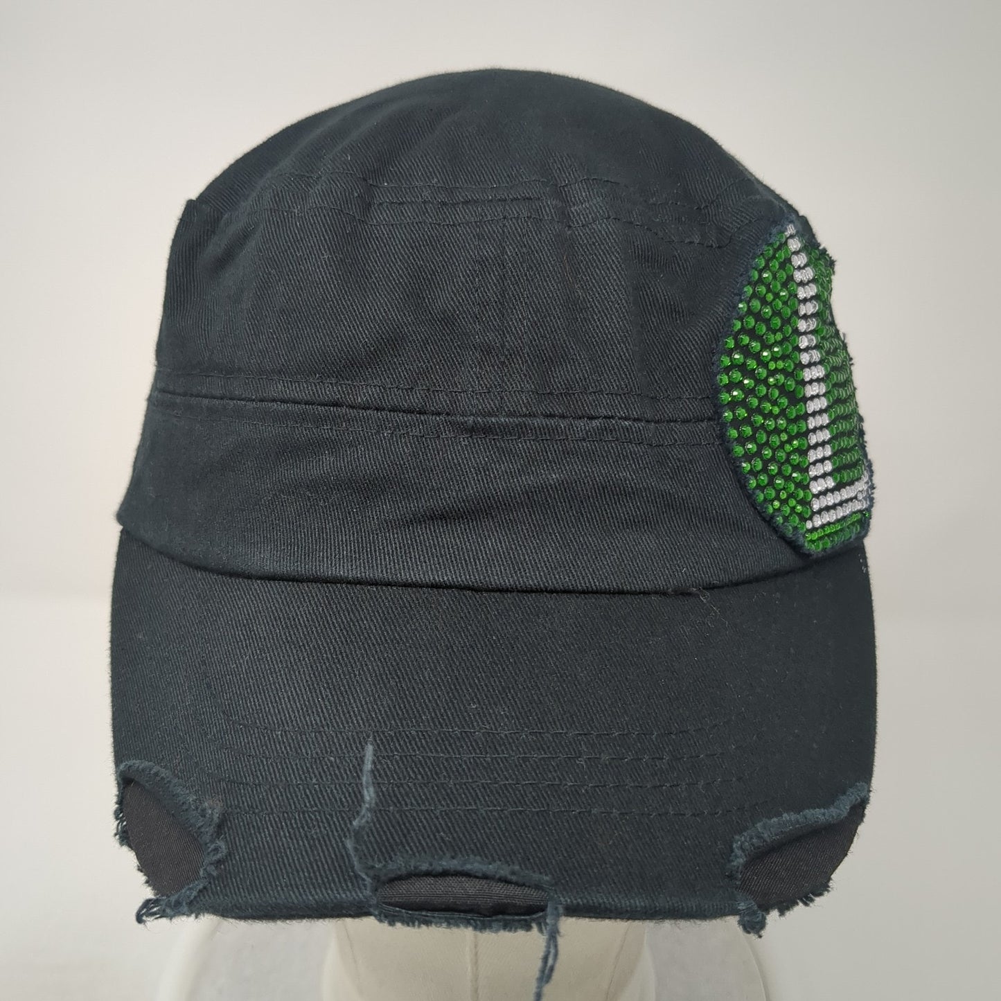 Unbranded Strapback Cadet Army Hat Black One Size Rhinestone Bling