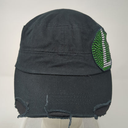 Unbranded Strapback Cadet Army Hat Black One Size Rhinestone Bling