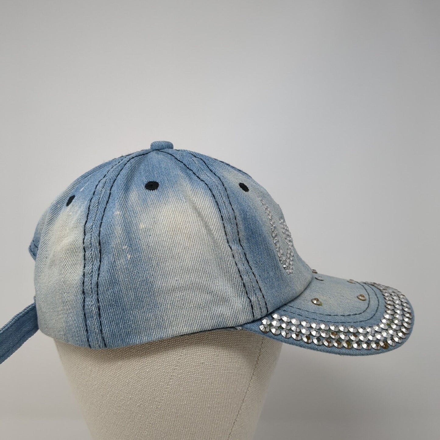 Love Slideback Hat Blue One Size Adjustable Bling Rhinestone Denim
