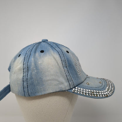 Love Slideback Hat Blue One Size Adjustable Bling Rhinestone Denim