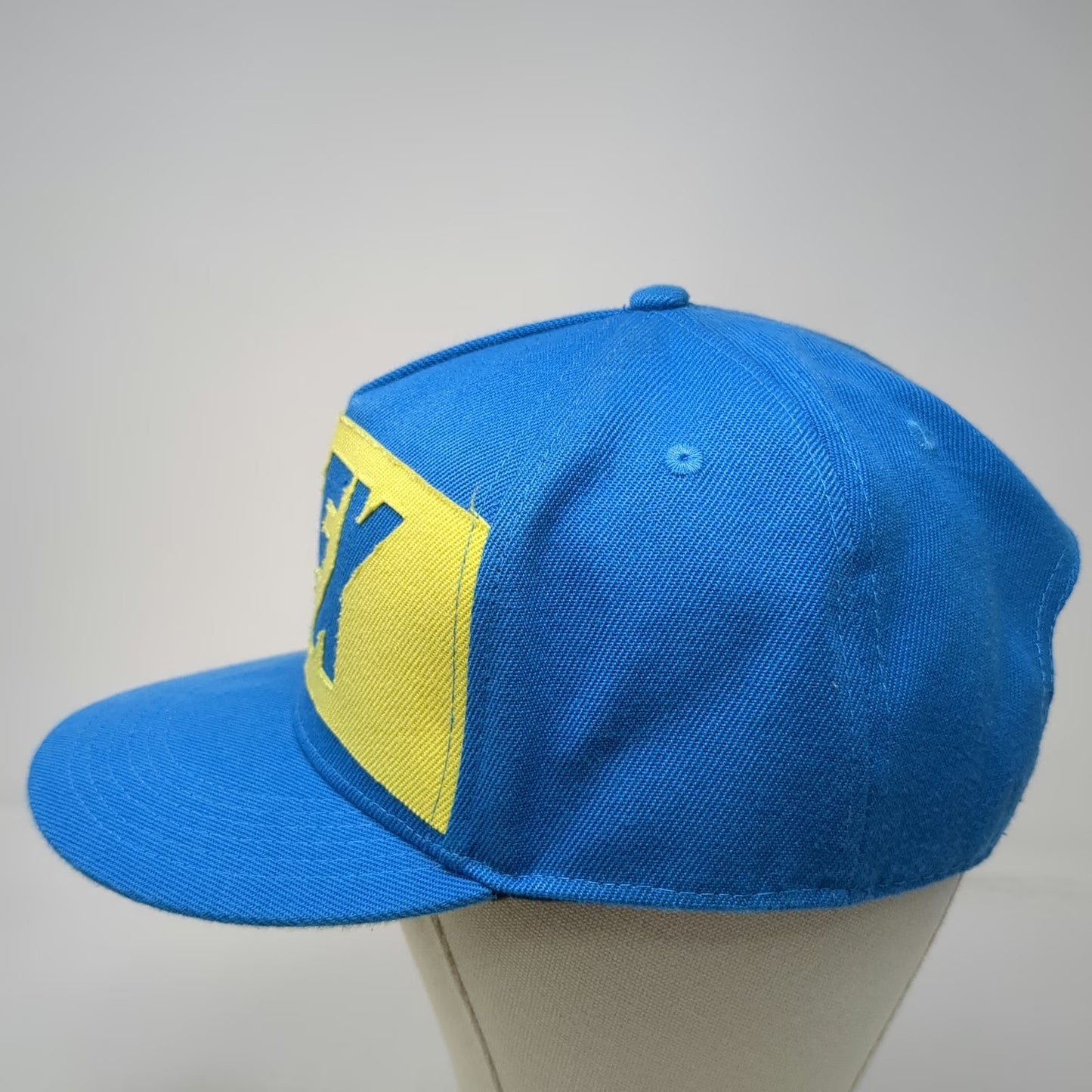Logic 5 Panel Blue Yellow OSFM Snapback Hat FLEX Patch Flat Brim Graphic Logo