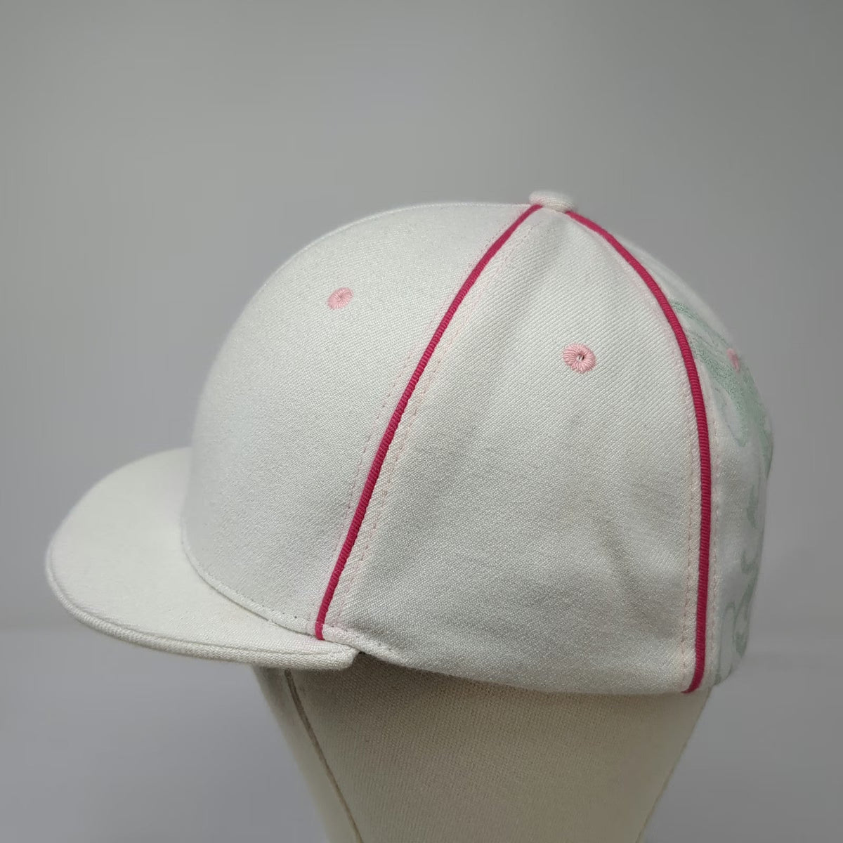 Lil Brims Baseball Cap White Pink Green One Size Scroll Print Stretch Fit Hat