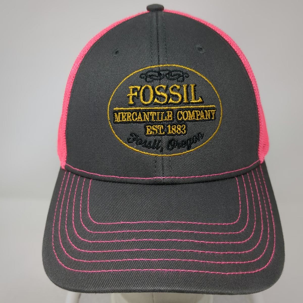Cap America Trucker Hat Gray Pink One Size Fossil Oregon Mercantile Company Mesh