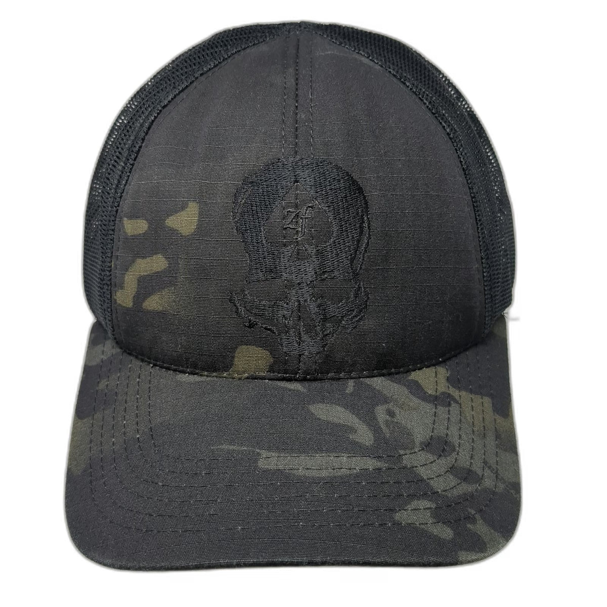 Zero Foxtrot Trucker Hat Black One Size Camo Skull Mesh USA Snapback Tactical