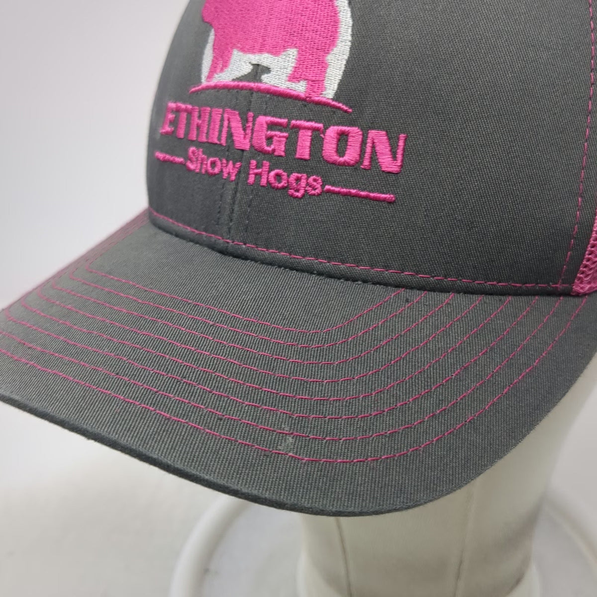 Richardson 112 Trucker Hat Gray Pink Pig Ethington Show Hogs Mesh Back One Size