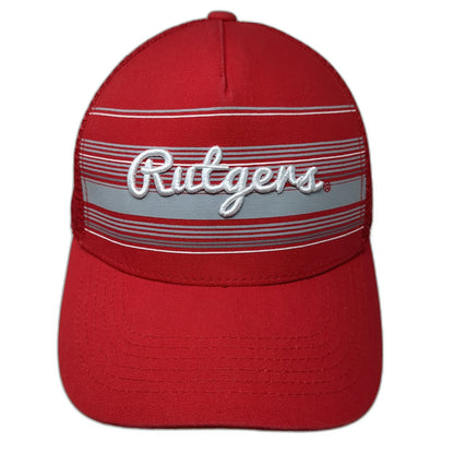 Top of the World Trucker Hat Red Gray White OSFM Rutgers Script Mesh Snapback
