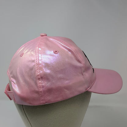 Barbie Girls Pink OS Hat Iridescent Script Logo Mattel Strapback Distressed