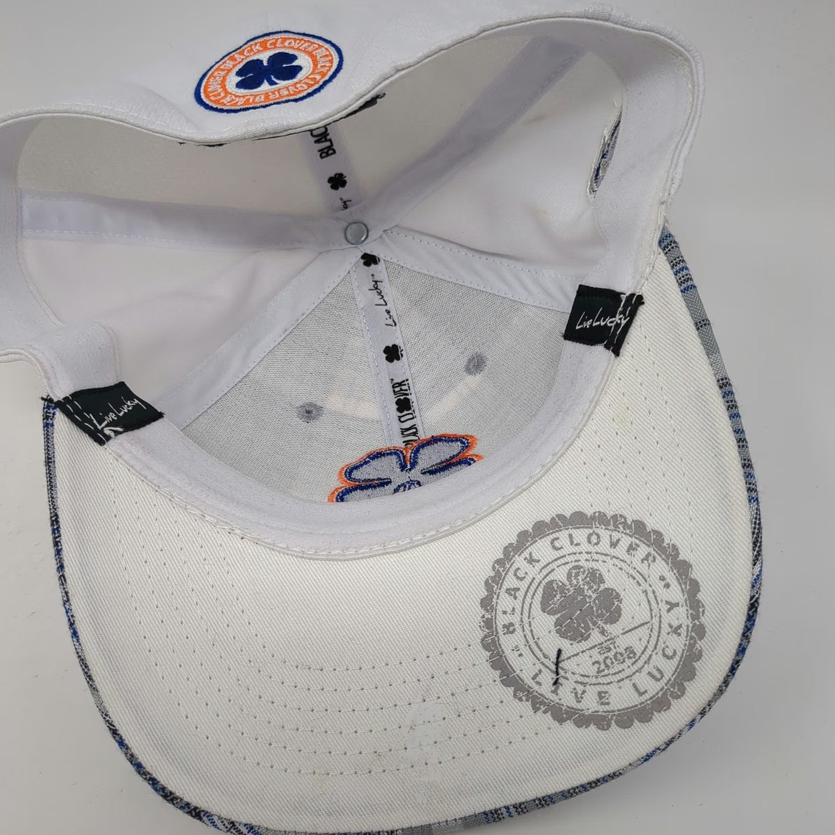 Black Clover Baseball Cap White M Plaid Live Lucky Boise State Broncos Hat