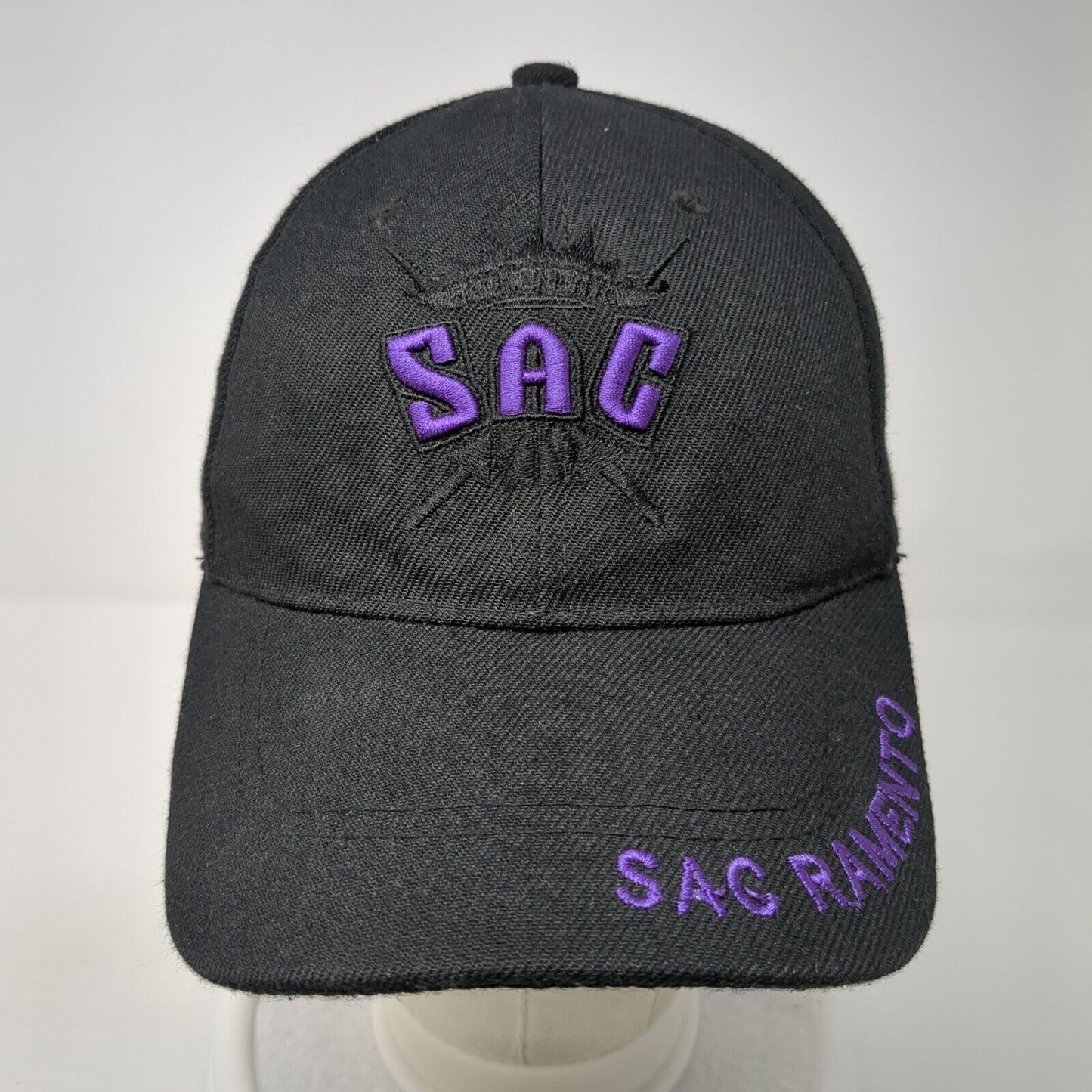 Sacramento Strapback Hat Black One Size Adjustable Embroidered Elite Headwear