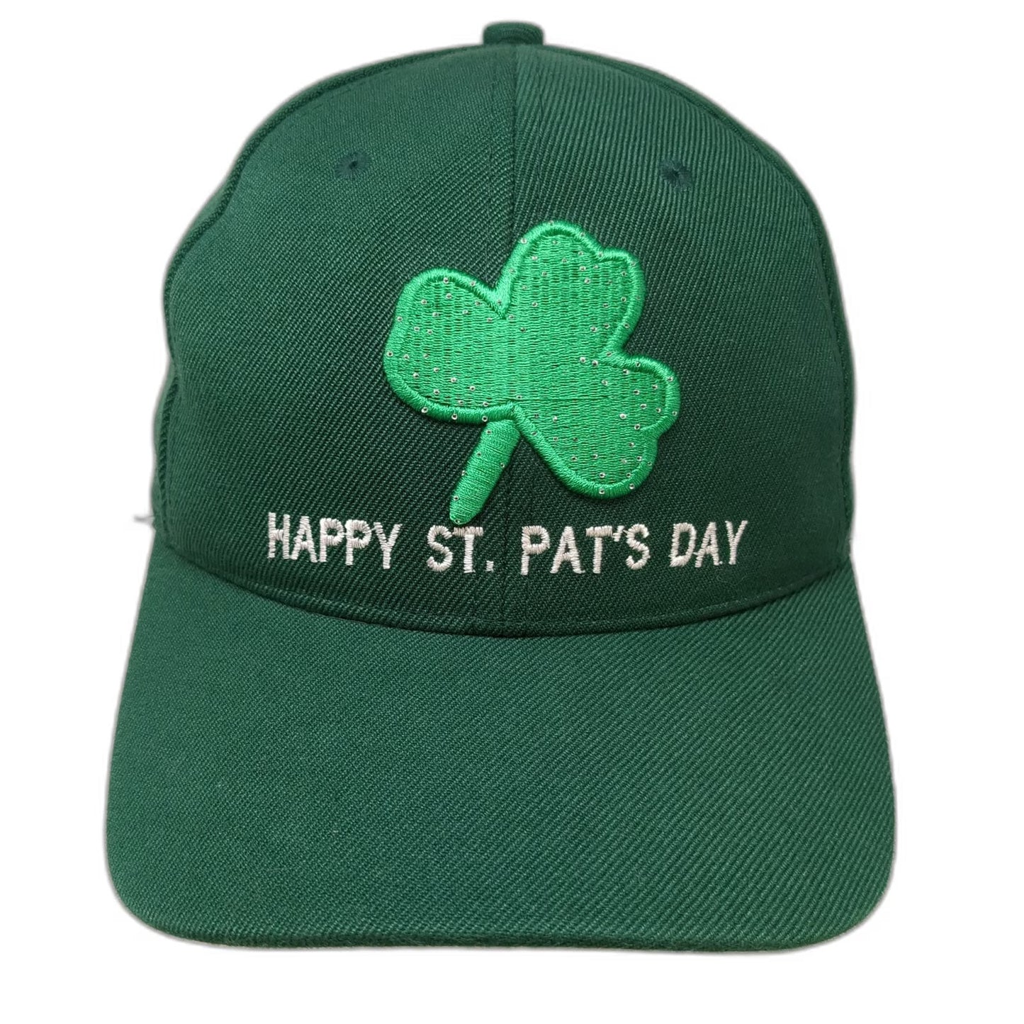 Green Baseball Cap One Size Happy St Pat's Day Shamrock Sequin Holiday White Hat