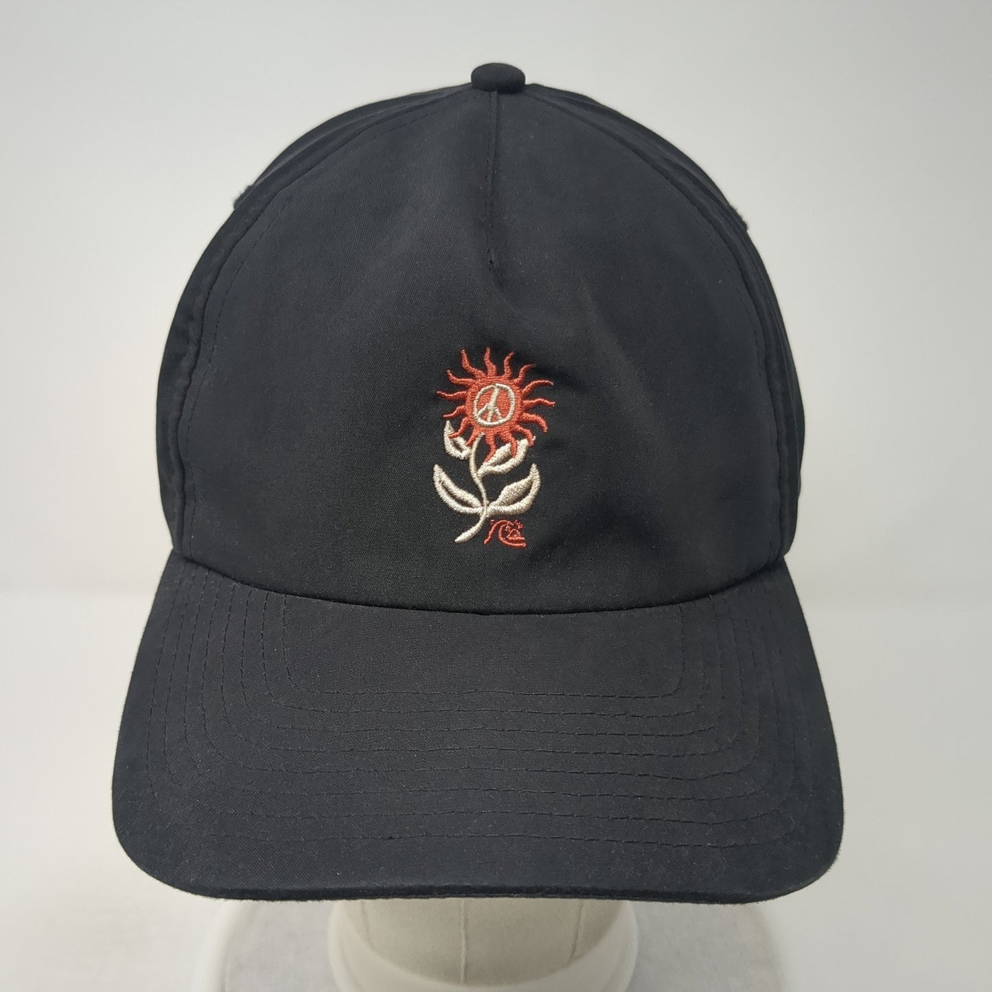 Flaming Peace Sign Snapback Hat Black One Size Adjustable Embroidered Quiksilver