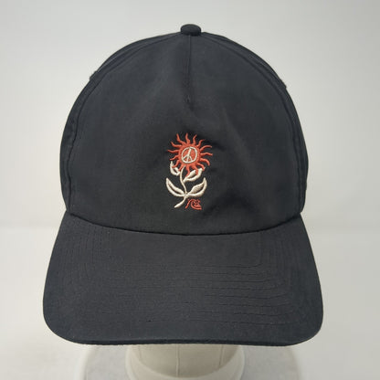 Flaming Peace Sign Snapback Hat Black One Size Adjustable Embroidered Quiksilver