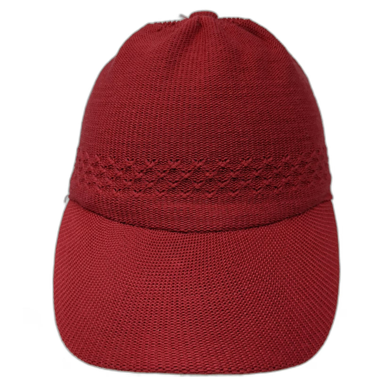 Baseball Cap Red One Size Knit Strapback Textured Crown Pattern Casual Hat