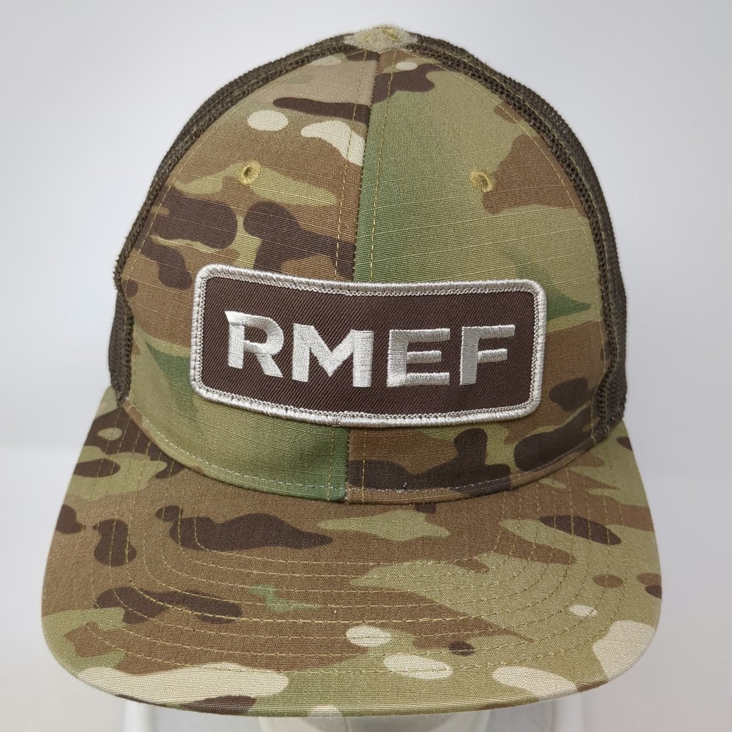 Richardson Trucker Hat Green Camo One Size RMEF Patch Mesh Back Snapback Hunting
