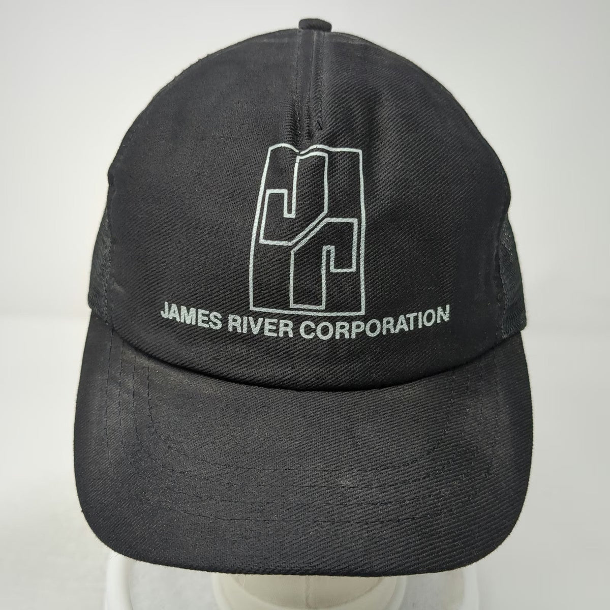 James River Corporation Trucker Hat Black One Size Snapback Mesh Back Logo