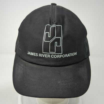 James River Corporation Trucker Hat Black One Size Snapback Mesh Back Logo