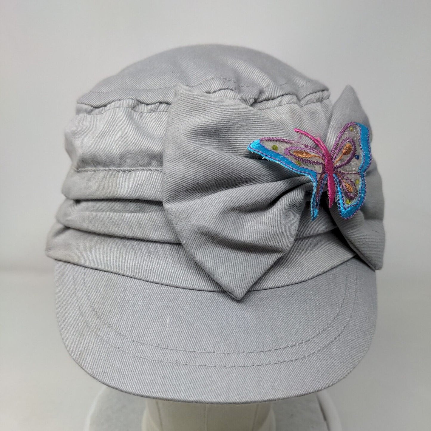 Unbranded Fitted Cadet Army Cap Hat Gray One Size Solid Bow Butterfly