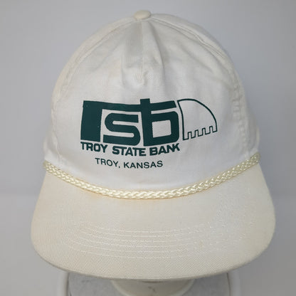 Troy State Bank Snapback Hat White One Size Adjustable Vented Holes Rope