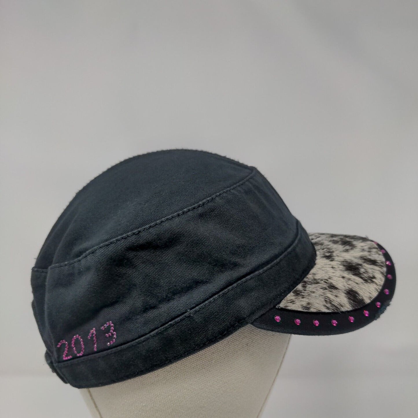 Otto Strapback Cadet Army Cap Hat Black OSFM Adjustable Rhinestone