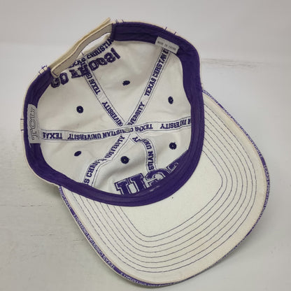 TCU Horned Frogs NCAA White Baseball Cap One Size Purple Stitch Go Chenille Hat