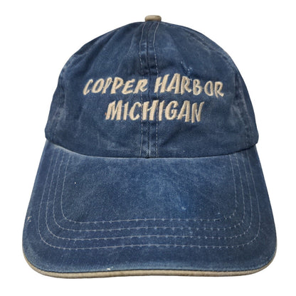 Copper Harbor Michigan Strapback Hat Blue One Size Embroidered