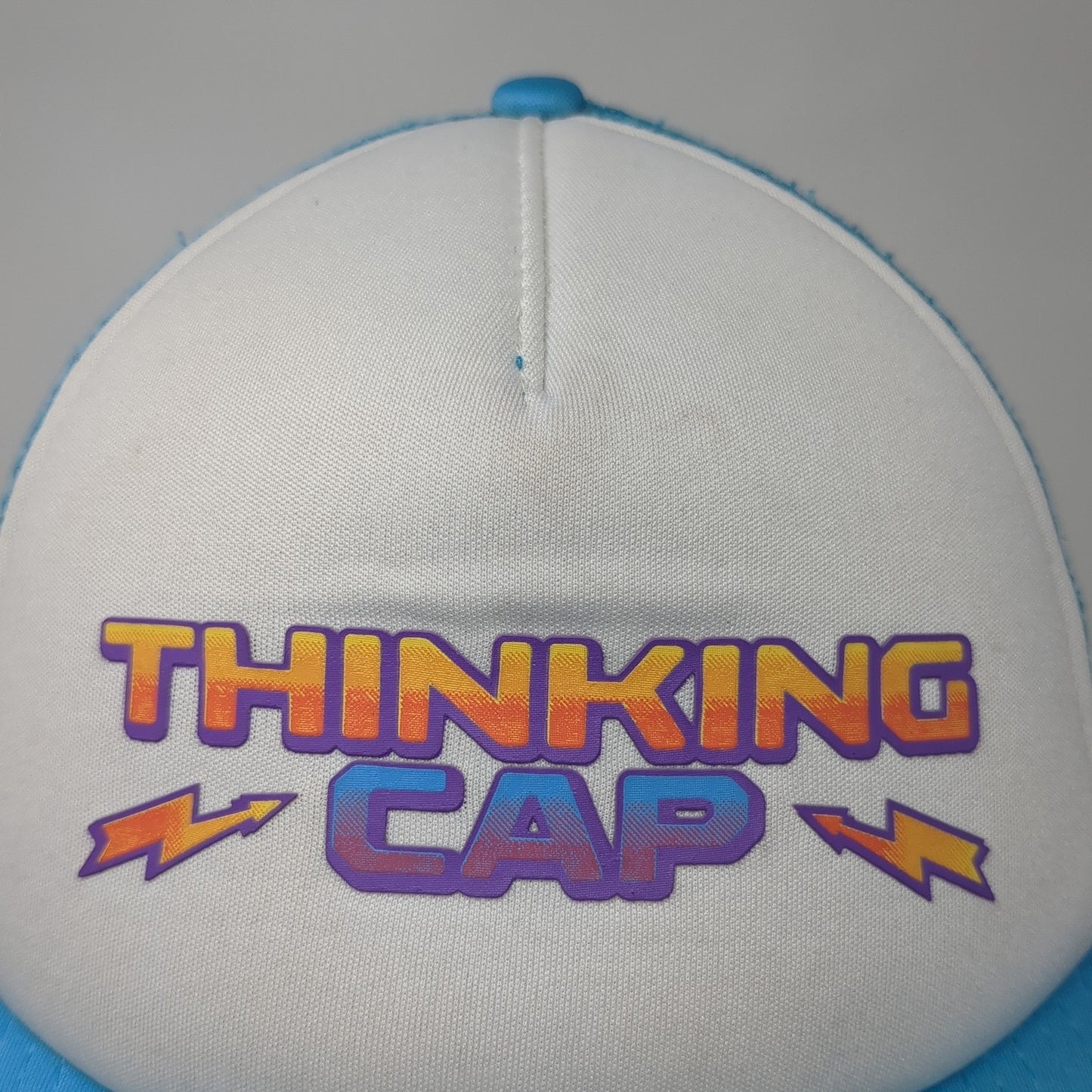 Thinking Cap Snapback Trucker Hat Blue One Size Mesh Back Stranger Things
