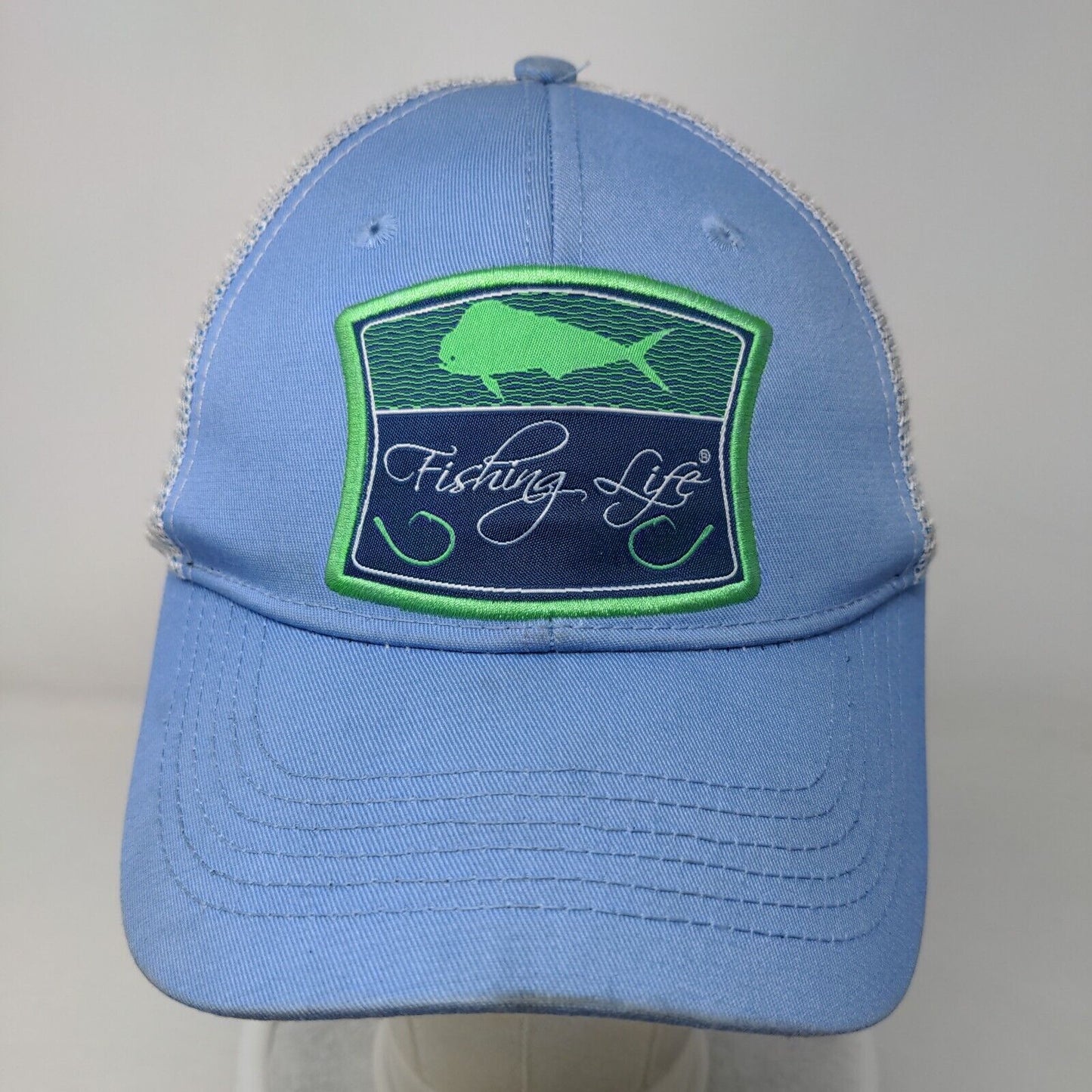 Fishing Life Snapback Mesh Back Trucker Hat Blue OSFM Colorblock