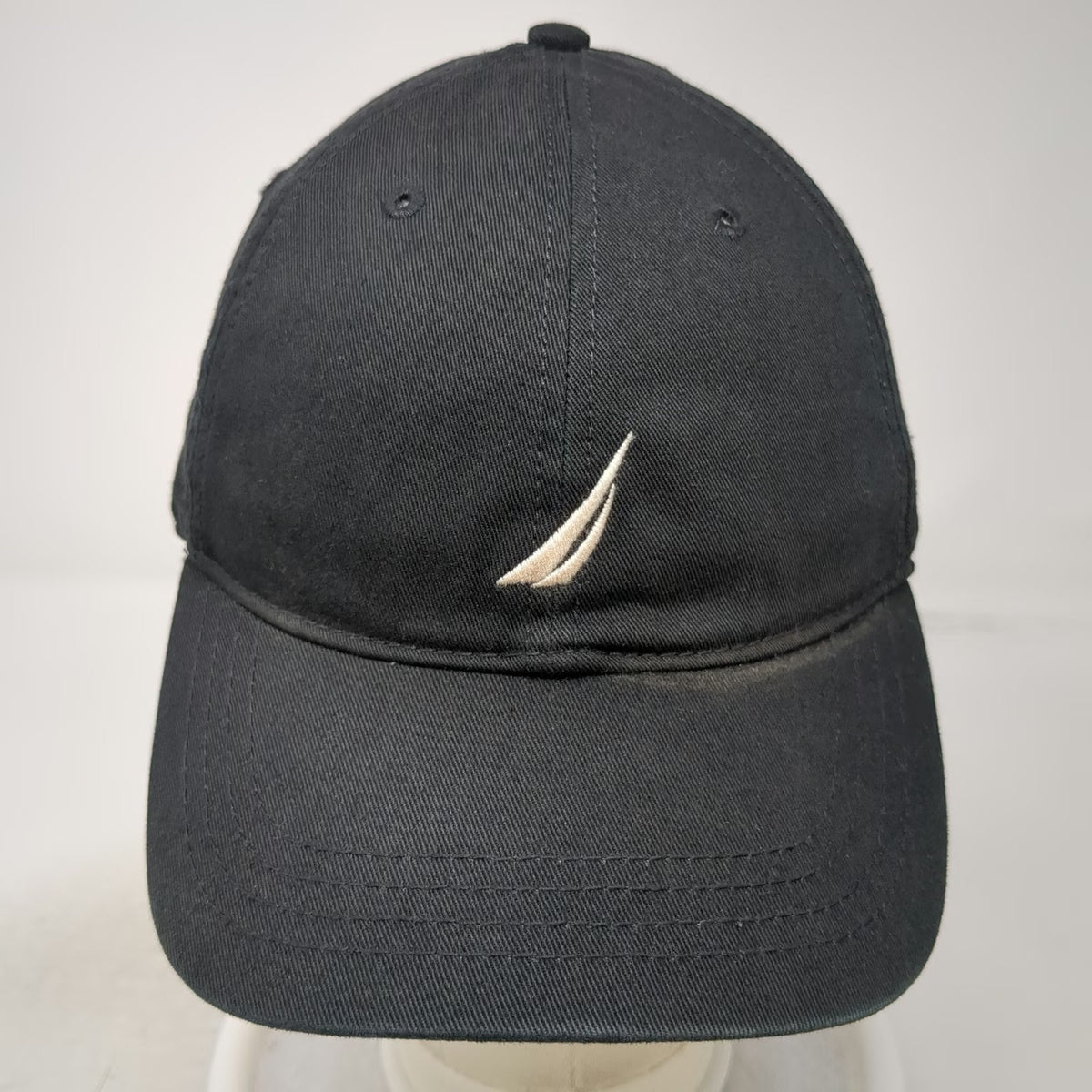 Nautica Baseball Cap Black One Size Sailboat Logo Slideback Curved Brim Hat