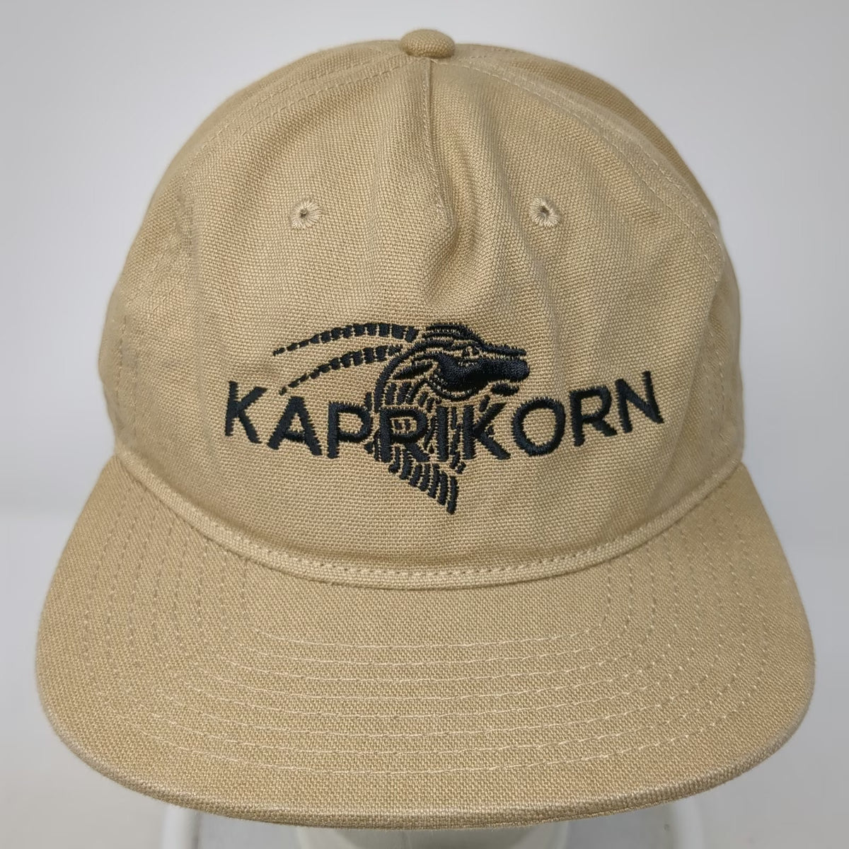 AS Colour 5 Panel Beige One Size Snapback Canvas Embroidered Logo Flat Brim Hat