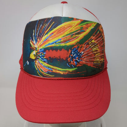 Abby Paffrath Trucker Hat Red White One Size Handmade Jackson Hole Fishing Fly