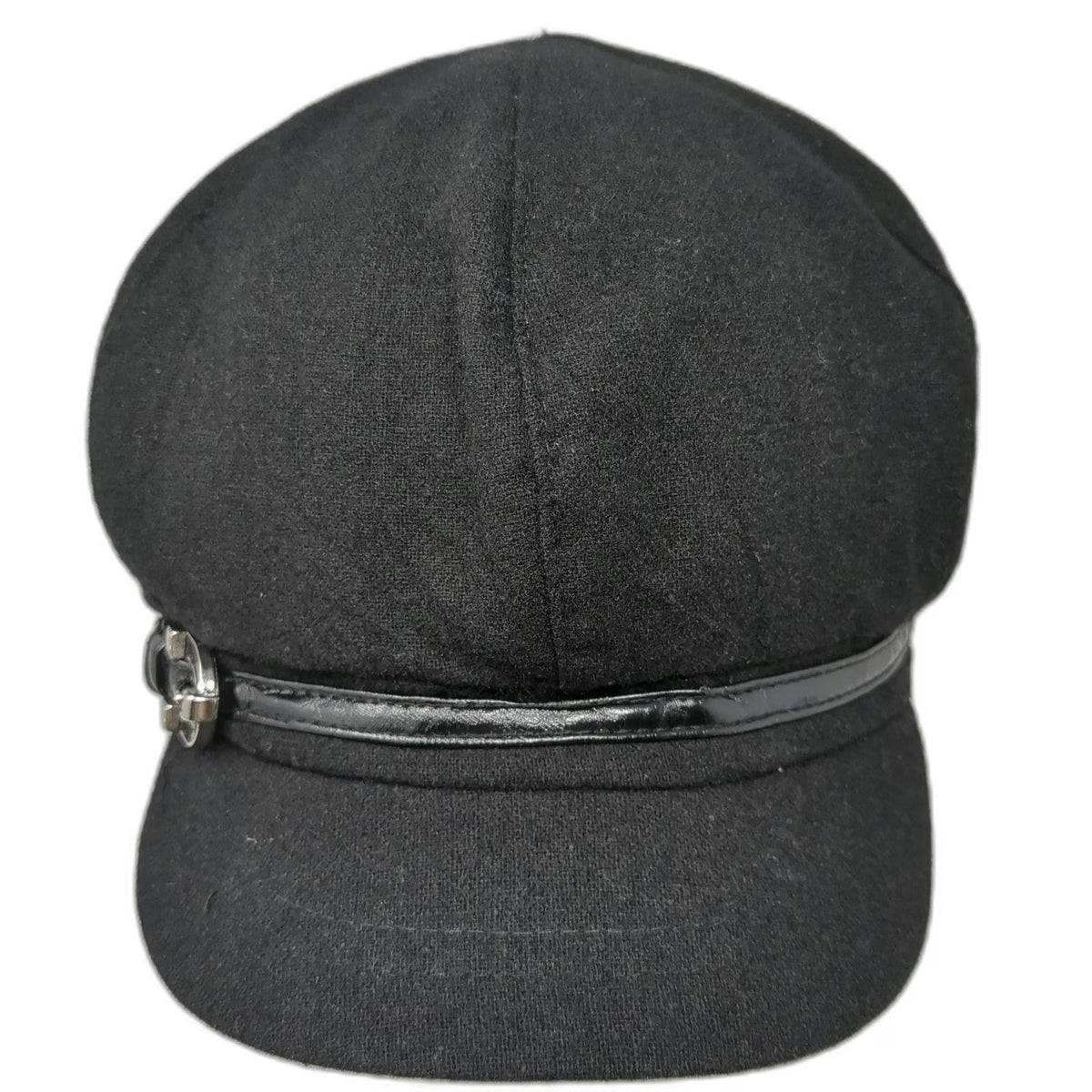 Nine West Army Cap Black One Size Wool Blend Buckle Strap Fashion Flat Top Hat